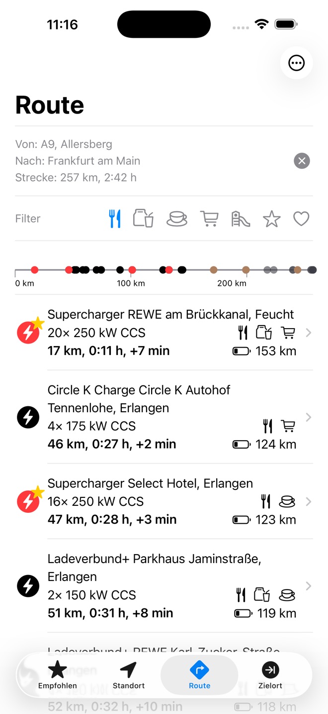 Reichweite, Umweg und Ankunft